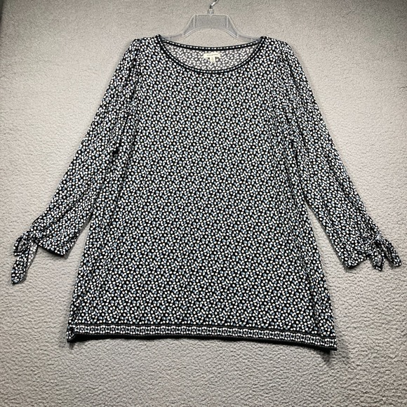 Max Studio Top Women's Plus 1X‎ Dark Floral Leaves Stretch Comfort Relaxed - Picture 1 of 15